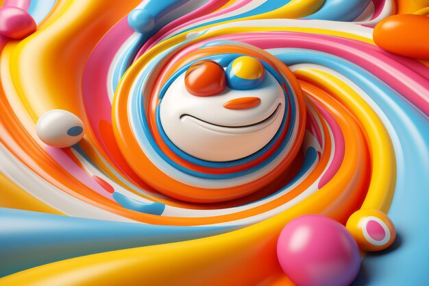 3d illustration of a colorful swirl with a smiling face