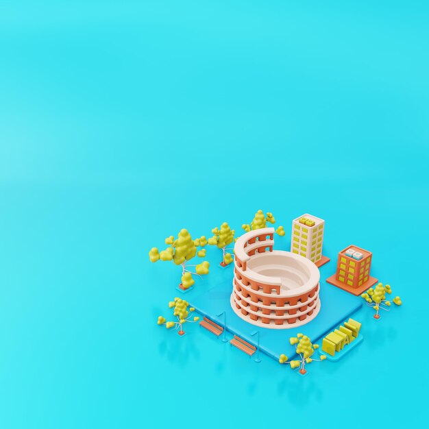 3d illustration Colosseum as landmark and Italy city view and green space area