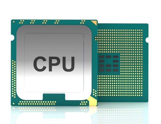 3d illustration computer PC CPU chip electronics industry concept, close-up view.