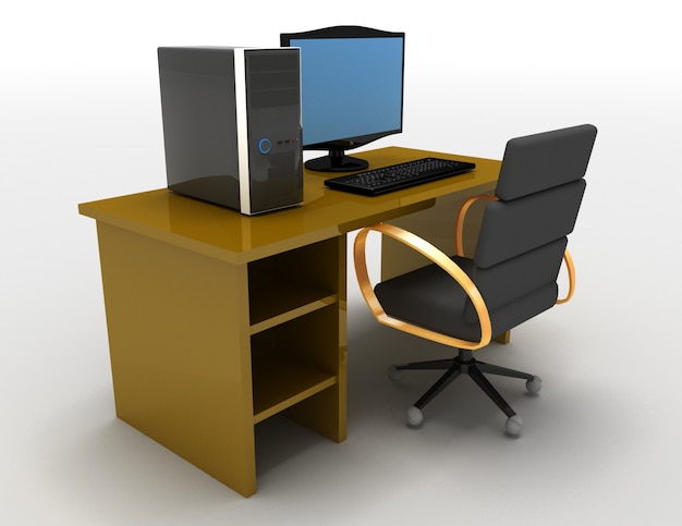 3d illustration of Computer with table . 3d rendered illustratiobn