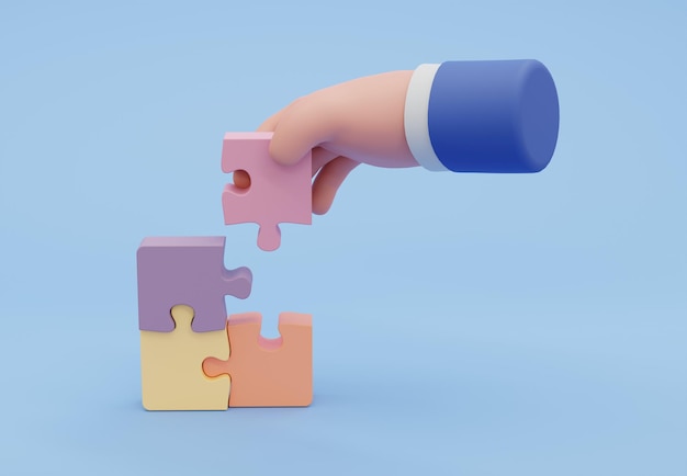 3D illustration Concept of business,hand holding a puzzle piece on jigsaw puzzle background.