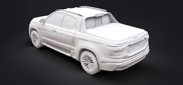 3d illustration of concept cargo pickup truck on grey isolated\
background. 3d rendering.