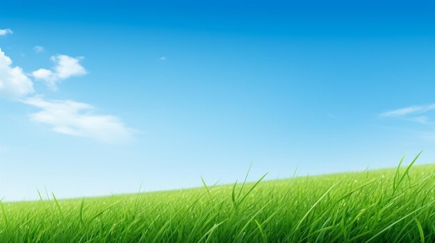 3d illustration of a conceptual green fresh and natural grass field or lawn blue sky background sp