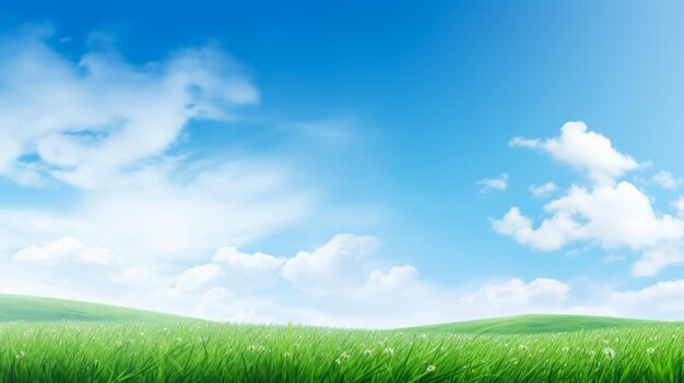 3d illustration of a conceptual green fresh and natural grass field or lawn blue sky background sp