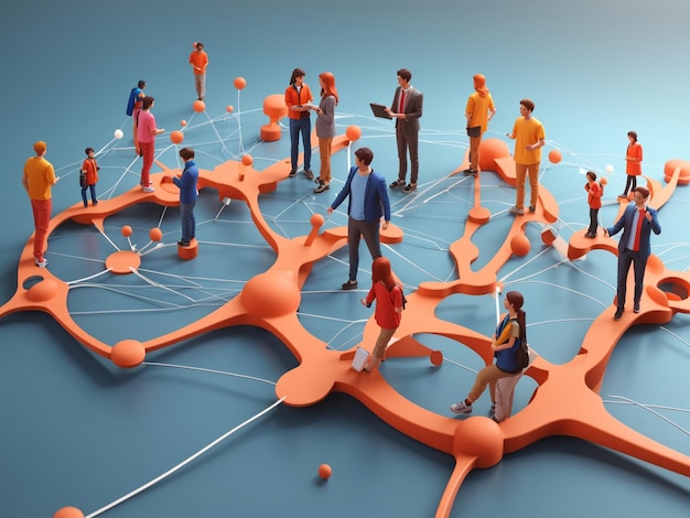 3D-иллюстрация, соединяющая людей в Интернете, связь в социальных сетях