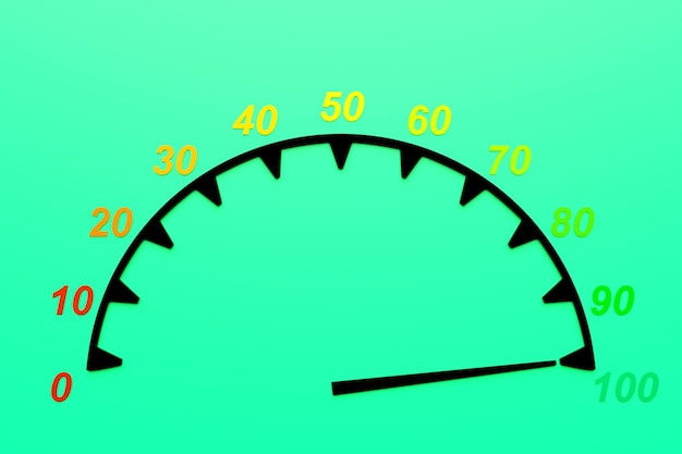 3d illustration control panel icon with indicator 100 Normal risk concept on speedometer Credit rating scale