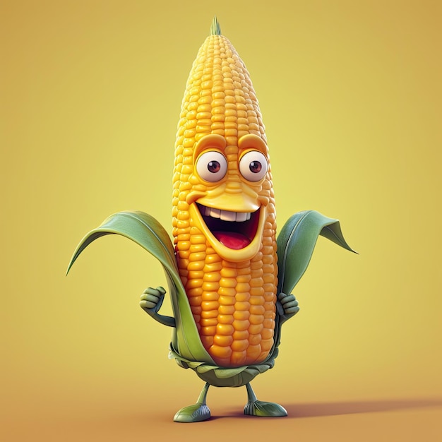 3d illustration of corn character that is drawn in cartoon style ai generated
