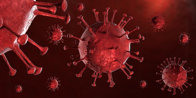 3D illustration Coronavirus COVID-19 virus under microscope in blood sample