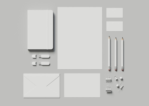 3d illustration. Corporate identity. Stationary branding set mockup.