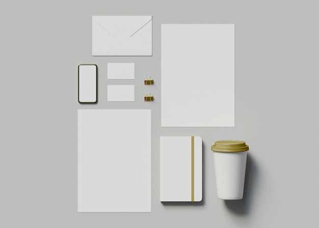 3d illustration. Corporate identity. Stationary branding set mockup.