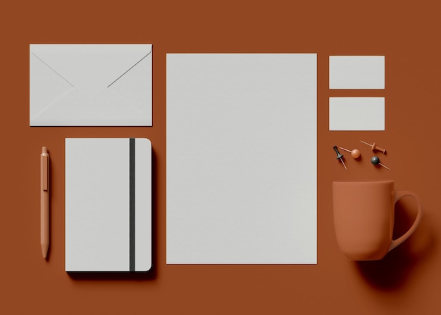 3d illustration. Corporate identity. Stationary branding set mockup.