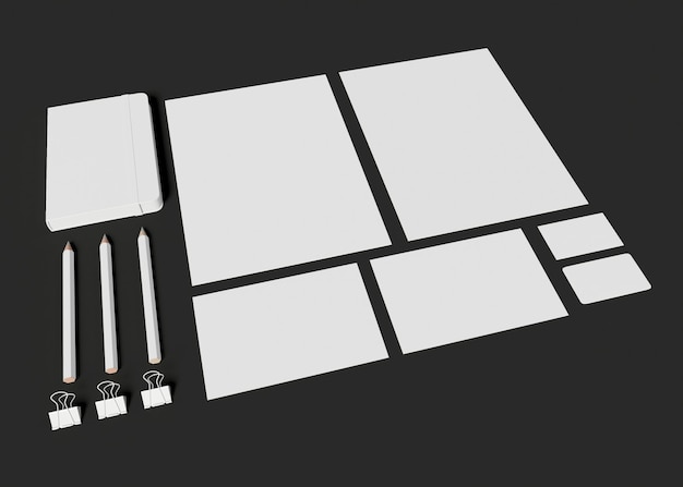3D иллюстрации. Фирменный стиль. Макет стационарного брендингового набора.
