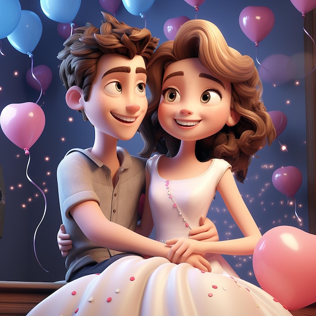 3d illustration of couple cartoonish style