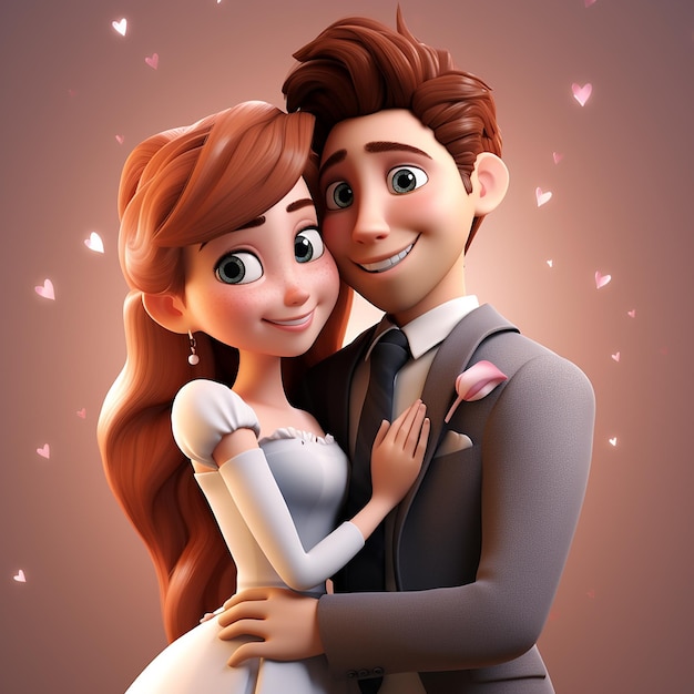 3d illustration of couple cartoonish style