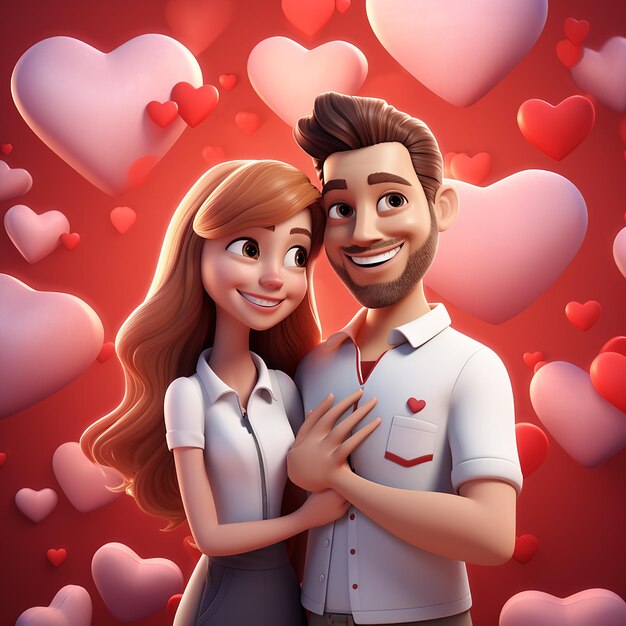 3d illustration of couple cartoonish style