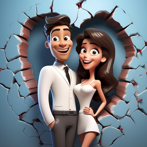 3d illustration of couple cartoonish style