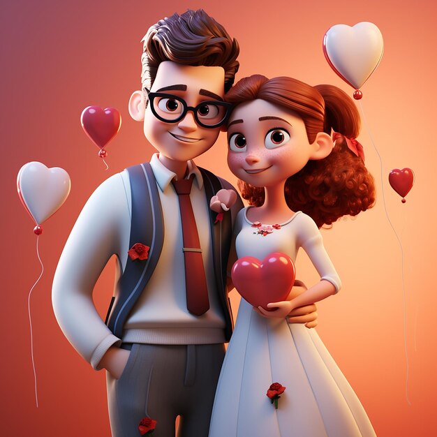 3d illustration of couple cartoonish style