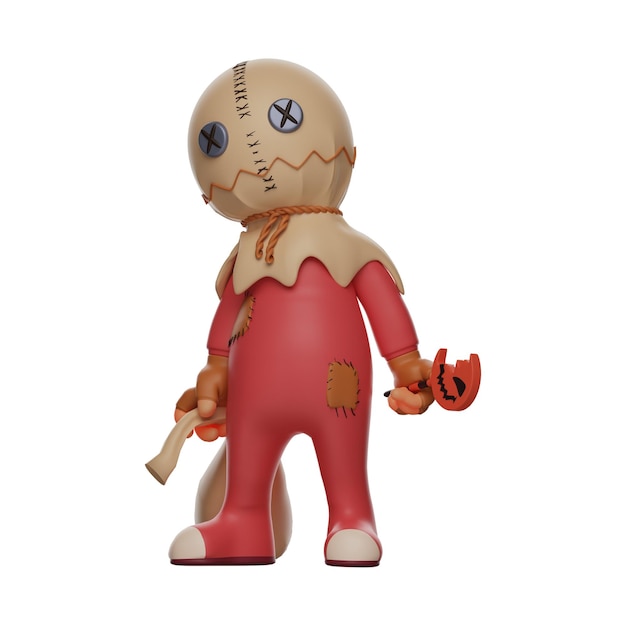 3D illustration Creepy Cartoon 'r trick treats 3D Characters with weird faces holding sack and ca