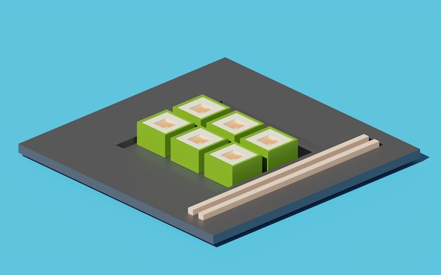 3D illustration of Cube Sushi Japanese food