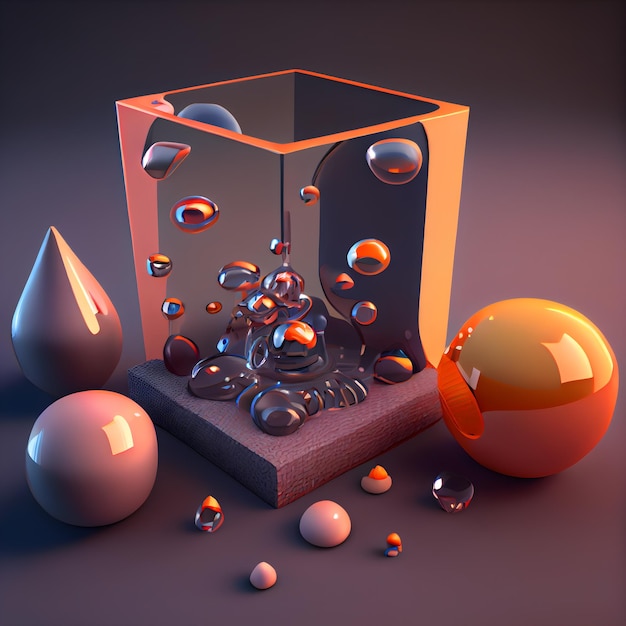 3d illustration of a cube with a drop of water on it