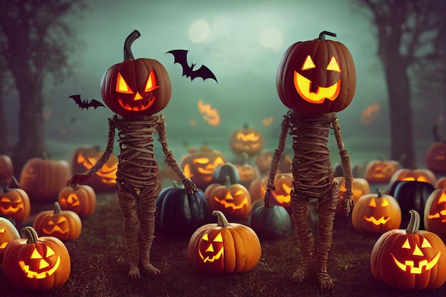 3d illustration of cute adorable jack o' lantern mummy