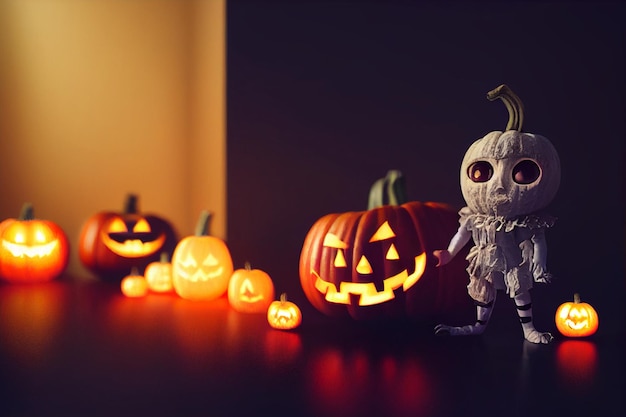 3d illustration of cute adorable mummy jack o' lantern