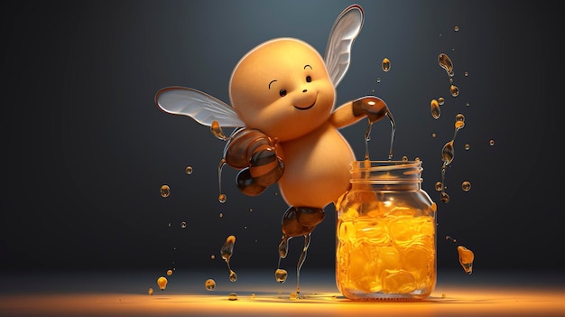 3D illustration of a cute anthropomorphic honeybeebear hybrid character