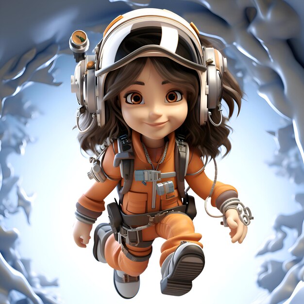 Photo 3d illustration of a cute astronaut girl in an ice cave