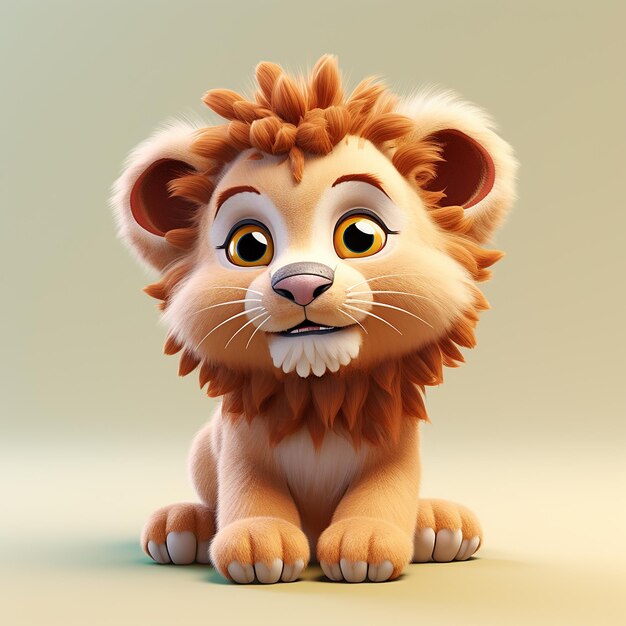 3D illustration of a cute baby lion