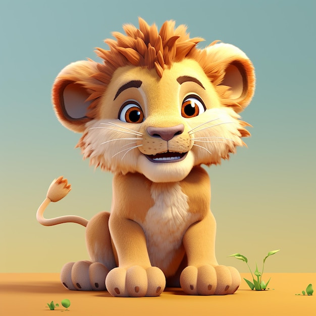 Foto illustrazione 3d di un cucciolo di leone carino