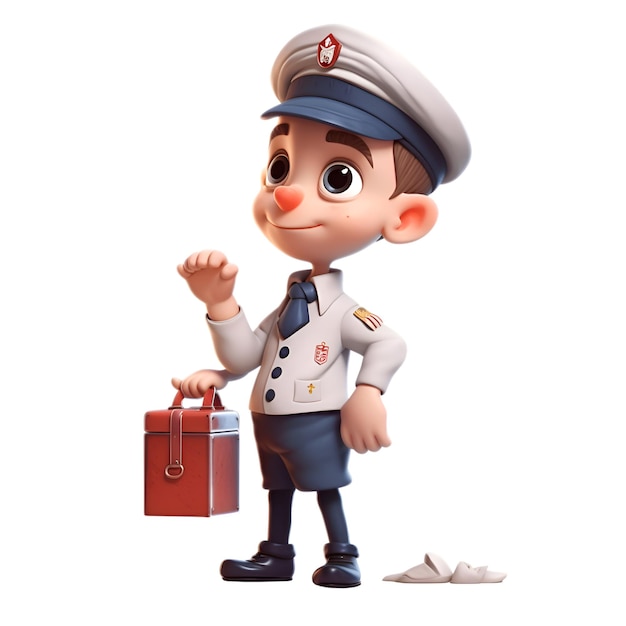 3d illustration of a cute boy in police uniform with briefcase