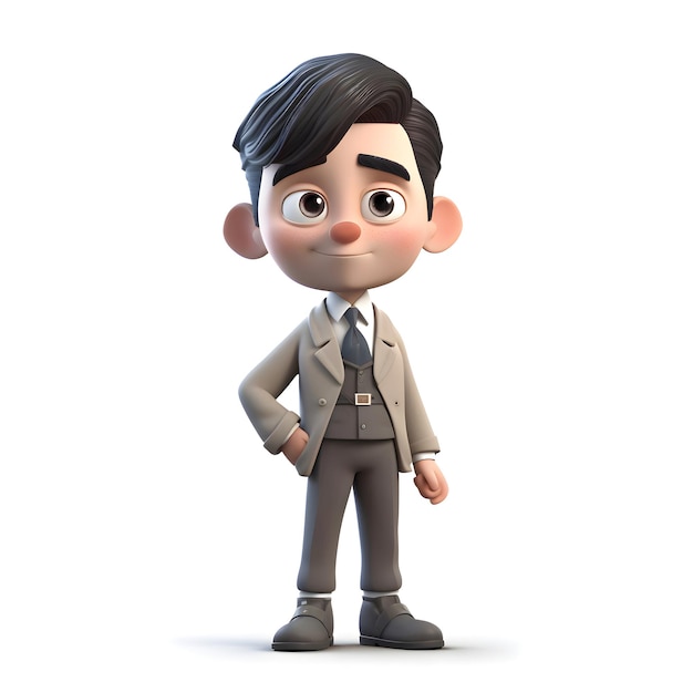 3D-иллюстрация милого мальчика в коричневом костюме с улыбкой