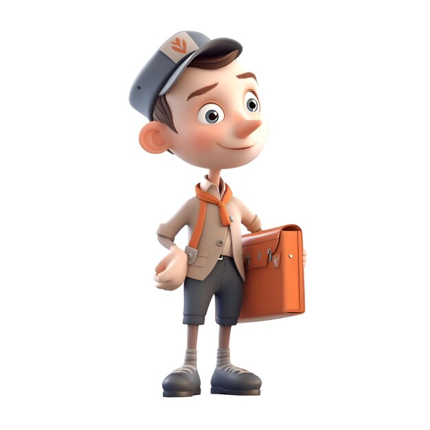 3D Illustration of a Cute Boy with a Briefcase