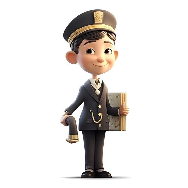 Photo 3d illustration of a cute boy with pilot's hat and uniform