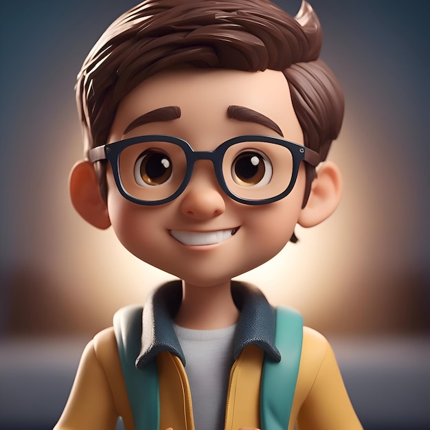 Photo 3d illustration of a cute cartoon boy wearing eyeglasses