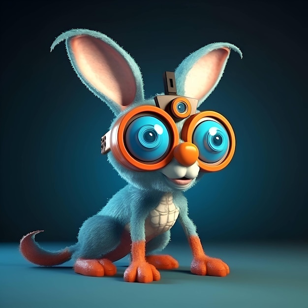 3D-иллюстрация милого мультяшного кролика с наушниками