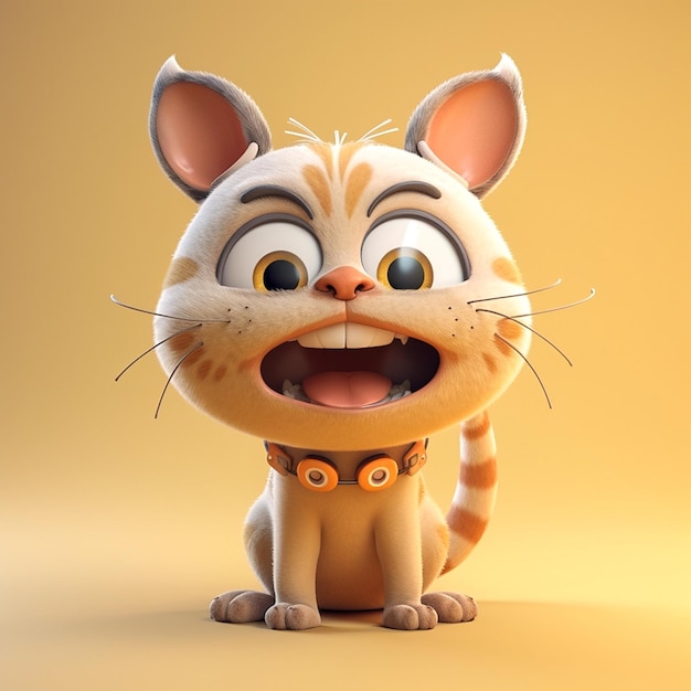 3D Illustration of a Cute Cartoon cat with Orange Collar