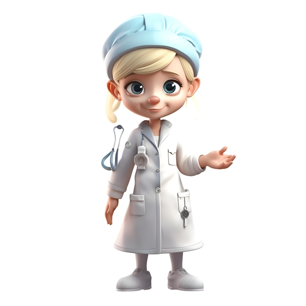 3d illustration of a cute cartoon doctor with stethoscope and cap