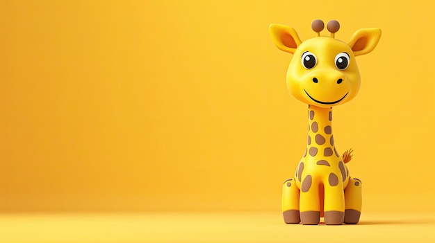 3d illustration of cute cartoon giraffe sitting on yellow background banner copy space