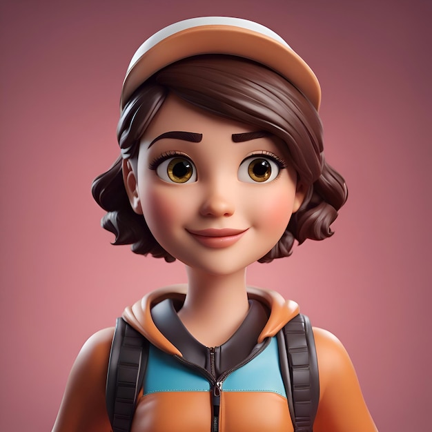 Photo 3d illustration of a cute cartoon girl wearing a cap and jacket