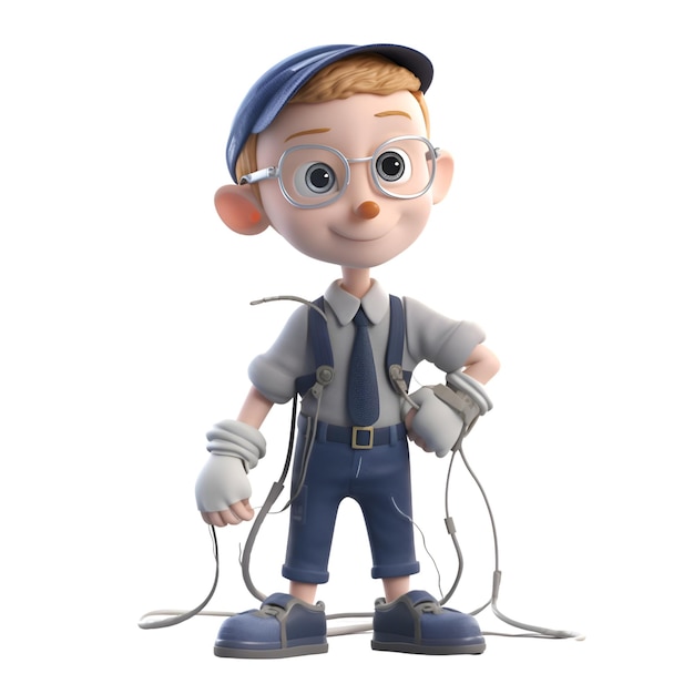 3D illustration of a cute cartoon handyman with a tool belt