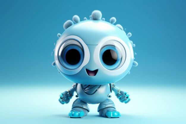 3D Illustration of a cute cartoon robot with a blue background