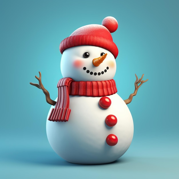 Photo 3d illustration of cute cartoon snowman with scarf hat and carrot nose winter theme isolated