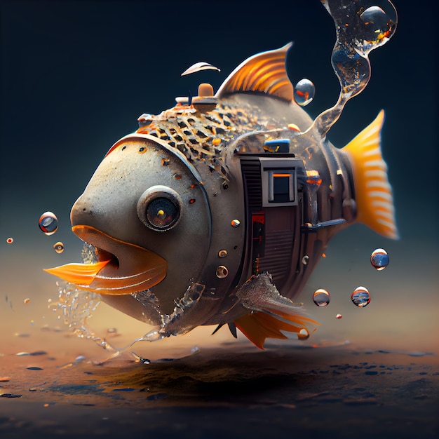 3D-иллюстрация милой рыбы в воде