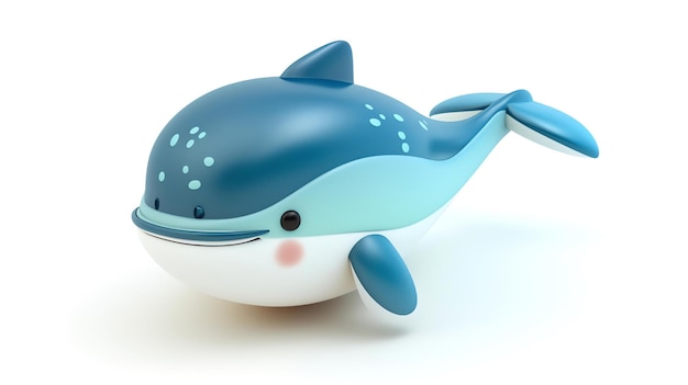 3D illustration of a cute and friendly cartoon whale The whale is blue and white with a pink belly and a happy expression on its face