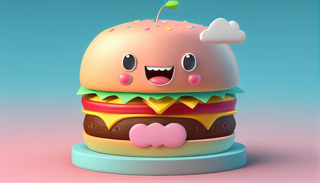 3D Illustration of cute hamburger character