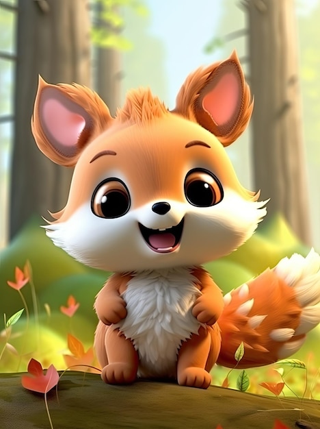 3D Illustration Cute happy animal on blurry background