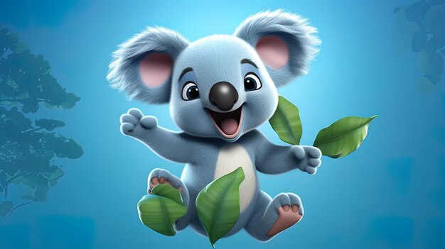 3D illustration of a cute koala with leaves generated by AI