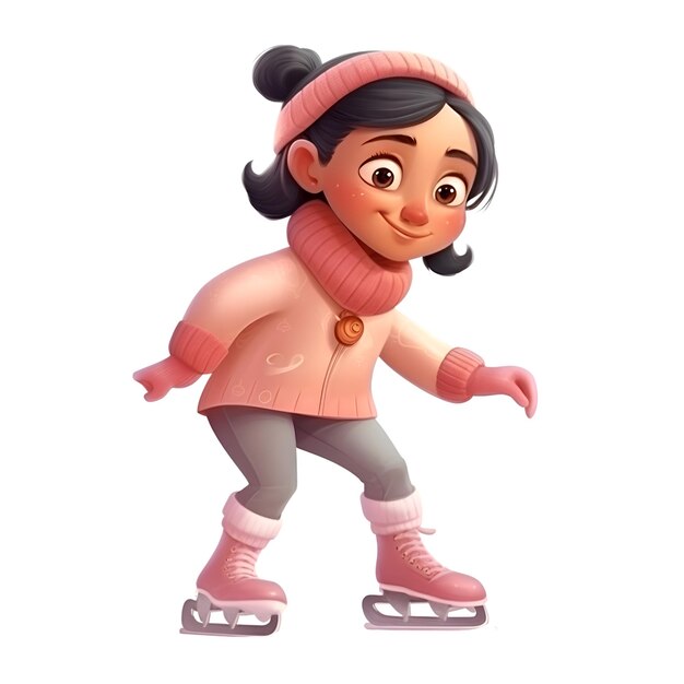Photo 3d illustration of a cute little girl skating isolated on white background