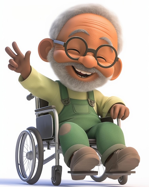 3D illustration of a cute old black man on a wheelchair AIgenerated image